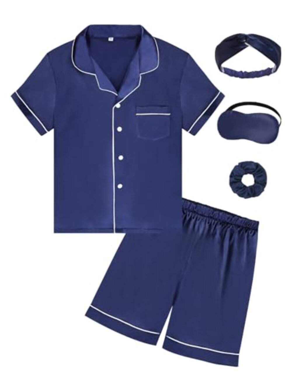 Satin Girl Pajama Set 5 Piece Button-up Silk Pjs Sleepwear Nightwear Loungewear